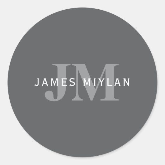 Moderne, stylische dunkelgraue Monogramm und Name Runder Aufkleber (Vorderseite)