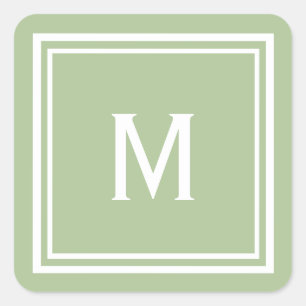 Moderne, stylische Sage Green Custom Monogram Quadratischer Aufkleber