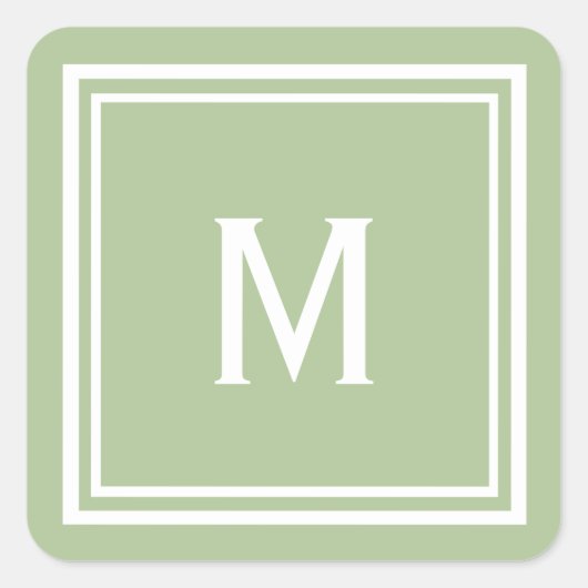 Moderne, stylische Sage Green Custom Monogram Quadratischer Aufkleber (Vorderseite)