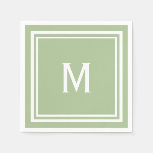 Moderne, stylische Sage Green Custom Monogram Serviette (Vorderseite)
