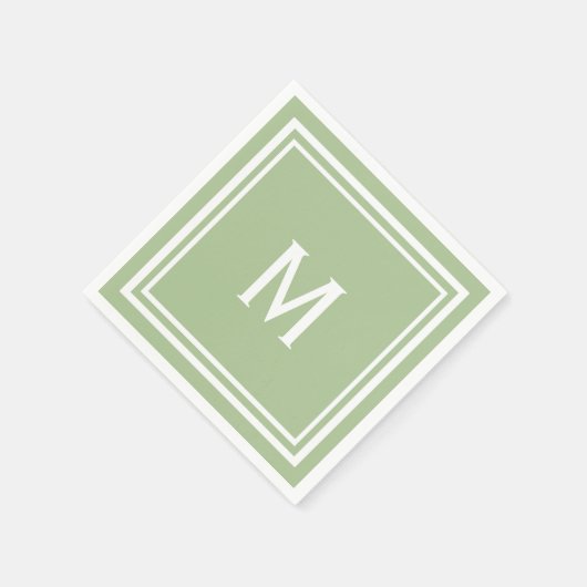 Moderne, stylische Sage Green Custom Monogram Serviette (Ecke)