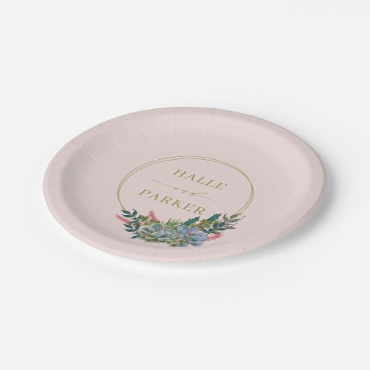 Moderne Sukkulente Hochzeiten oder Brautparty Tell Pappteller (Schrägansicht)