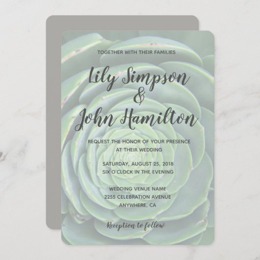 Moderne, sukkulente Hochzeitseinladung Einladung (Vorne/Hinten)