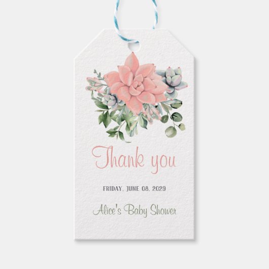 Moderne Sukkuline Wasserfarbe Botanische Grüne Kor Geschenkanhänger (Vorderseite)