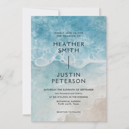 Moderne Summer Beach Hochzeit in Urlaubsort Einladung (Vorderseite)