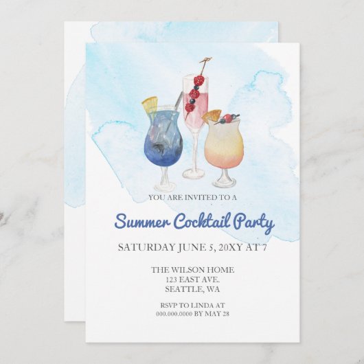 Moderne Summer Cocktail Party Einladungen (Vorne/Hinten)