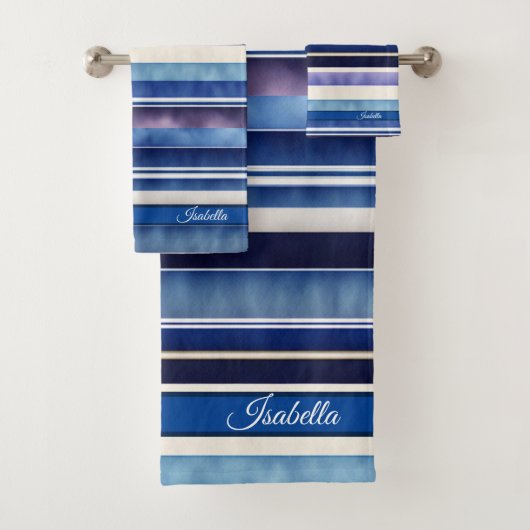 Moderne Summer Navy Blue Boat Stripes Collection Badhandtuch Set (Insitu)