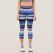 Moderne Summer Navy Blue Boat Stripes Collection Capri Leggings (Vorderseite)