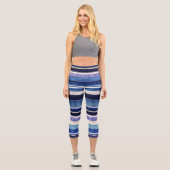 Moderne Summer Navy Blue Boat Stripes Collection Capri Leggings (Vorderseite)