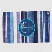 Moderne Summer Navy Blue Boat Stripes Collection Golfhandtuch (Horizontal)