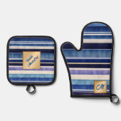 Moderne Summer Navy Blue Boat Stripes Collection Ofenhandschuh & Topflappen-Set (Vorderseite)