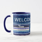 Moderne Summer Navy Blue Boat Stripes Collection Tasse (Links)