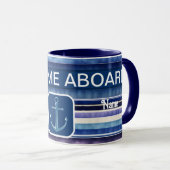 Moderne Summer Navy Blue Boat Stripes Collection Tasse (VorderseiteRechts)