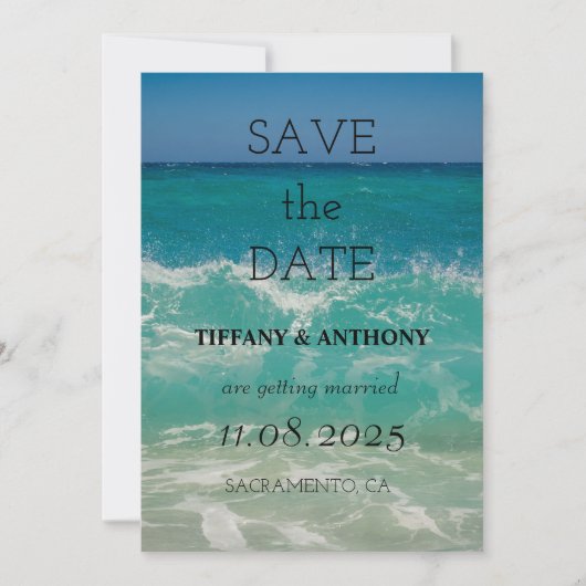 Moderne Summer Ocean Beach Hochzeit Save The Date (Vorderseite)
