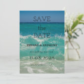Moderne Summer Ocean Beach Hochzeit Save The Date (Stehend Vorderseite)