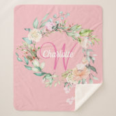 Moderne Summer Rose Rosa Initial Script Monogram Sherpadecke (Vorderseite)