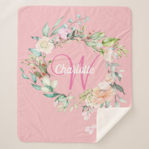 Moderne Summer Rose Rosa Initial Script Monogram Sherpadecke