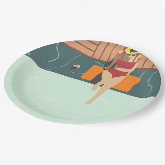 Moderne Summer Themed Pool Party Papiertafel Pappteller (Schrägansicht)