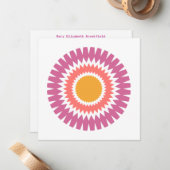 Moderne Sunburt Flat Note Card in Rosa und Gold Mitteilungskarte (Vorderseite/Rückseite Beispiel)