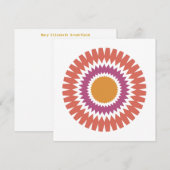 Moderne Sunburt Flat Note Card in Rot und Gold Mitteilungskarte (Vorne/Hinten)