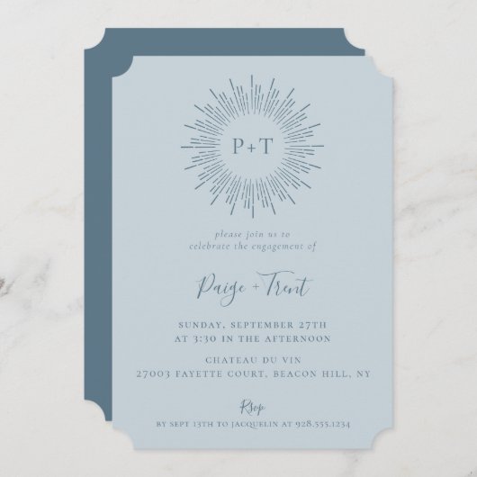 Moderne Sunbury Light Blue Engagement Party Einladung (Vorne/Hinten)