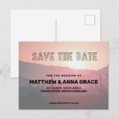 Moderne Sunset Mountains Reisen Save the Date Ankündigungspostkarte (Vorne/Hinten)