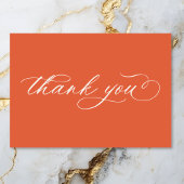 Moderne Sunset Orange Script Minimal Wedding Dankeskarte