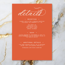 Moderne Sunset Orange Script Minimal Wedding Detai