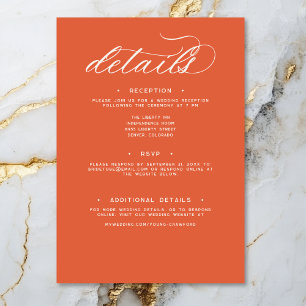 Moderne Sunset Orange Script Minimal Wedding Detai Begleitkarte