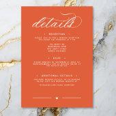 Moderne Sunset Orange Script Minimal Wedding Detai Begleitkarte