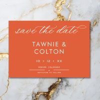 Moderne Sunset Orange Script Minimal Wedding
