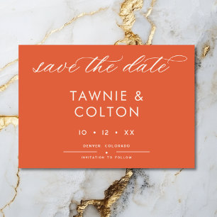 Moderne Sunset Orange Script Minimal Wedding Save The Date