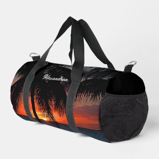 Moderne Sunset Summer Beach Palmen nach Maß Duffle Bag (Rechte Ecke)