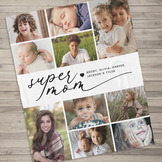 Moderne Super-Mama 10-Foto-Collage Fleecedecke