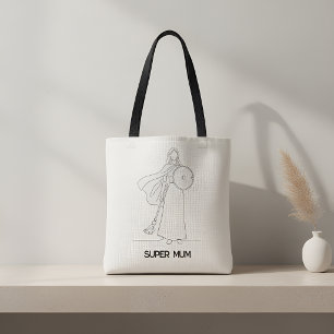 Moderne Super-Mama-Krieger-Linienkunst Tasche