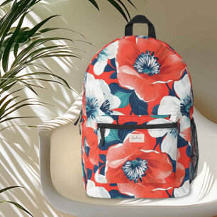 Moderne Supergroße Blumenblauer und Rote Monogramm Bedruckter Rucksack