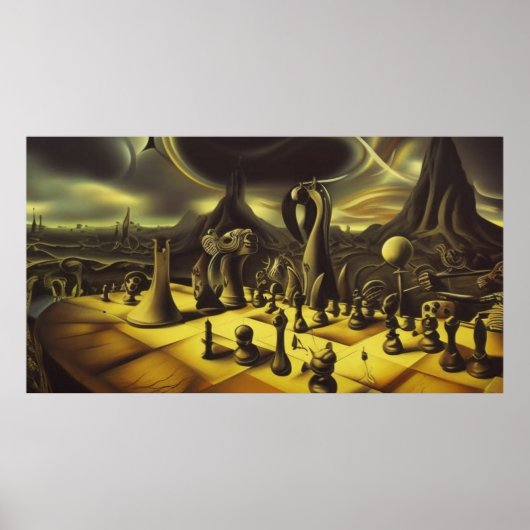 Moderne surrealistische abstrakte Schachfiguren Poster (Vorne)
