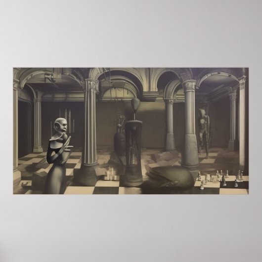 Moderne surrealistische abstrakte Schachfiguren Poster (Vorne)