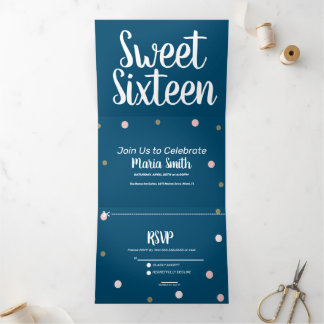 Moderne süße 16 goldfarbene rosa Punkte Dreifach Gefaltete Einladung