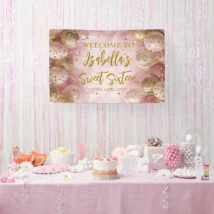 Moderne süße 16 rosa goldene Ballons Willkommen Banner