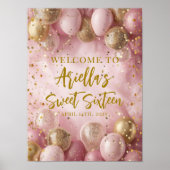 Moderne süße 16 rosa goldene Ballons Willkommen Poster (Vorne)