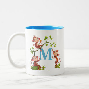 Moderne süße Affen und Türkis Initial Tasse