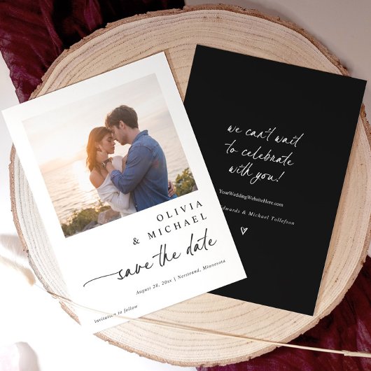 Moderne süße Handschrift Hochzeit Schwarz-Weiß Save The Date