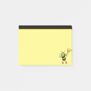 Moderne süße Honigbiene auf schwarz-gelbem Post-it Klebezettel