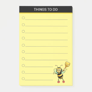 Moderne süße Honigbiene auf schwarz und gelb Post-it Klebezettel