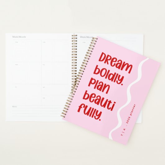 Moderne süße Inspiration Rosa und rotes Monogramm Planer (Anzeige)