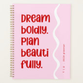 Moderne süße Inspiration Rosa und rotes Monogramm Planer (Vorderseite)