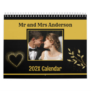Moderne süße Paar-Foto Mr & Mrs Schwarz und Gold Kalender
