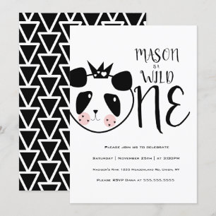 Moderne süße Panda-Bold-Safari-Wild-One-Geburtstag Einladung