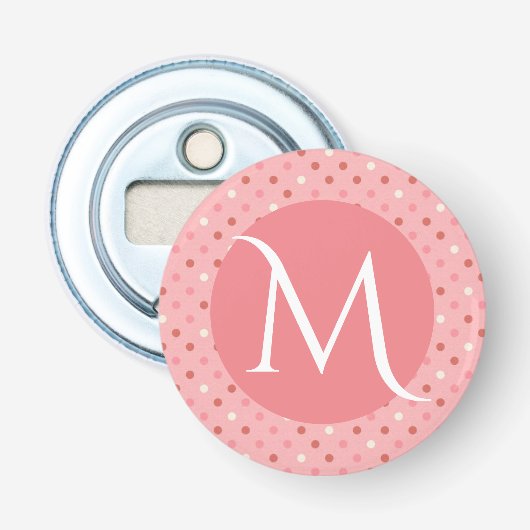 Moderne süße rosa gepunktete Monogramm Flaschenöffner (Vorderseite)